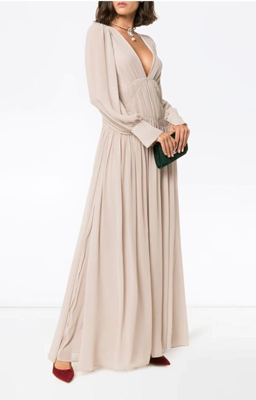 Couture Stella McCartney Carleigh Silk Georgette Maxi Dress Taupe 40 $2600